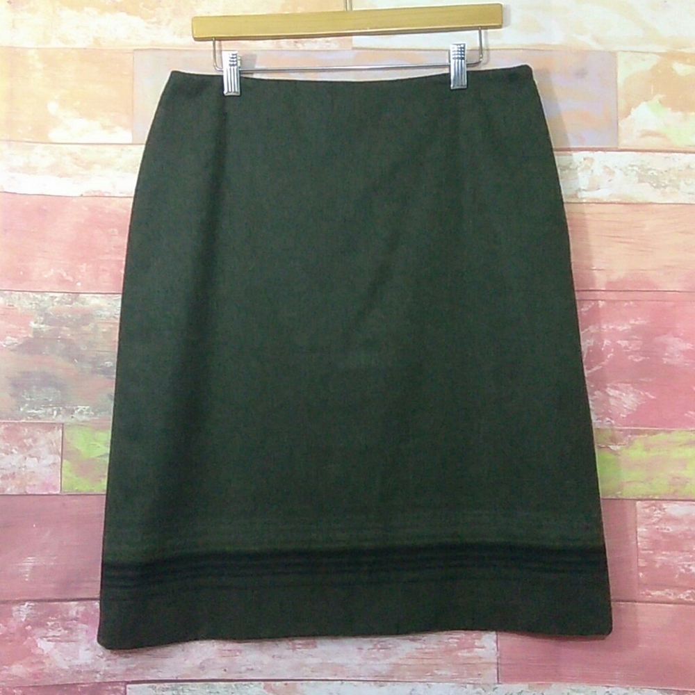 Brooks Brothers Green Wool Skirt w/ Blk &Grey sz12